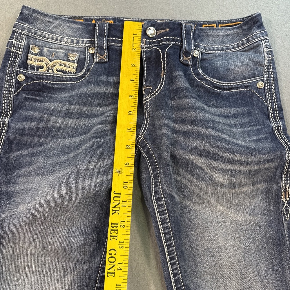 Rock Revival pILKIN crop jeans wOMEN 28x  28.5 embroidered HICK sTITCH wHISKErs - Picture 8 of 10